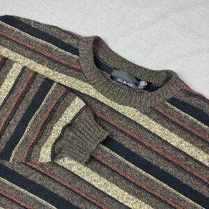 Vintage Bill Blass Sweater Mens XXL Striped Thick Knit Grandpa Textured Crewneck